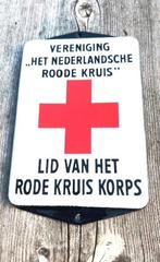 Emaille bord deurpostje Roode kruis muurschild Rode kruis, Verzenden, Gebruikt, Reclamebord
