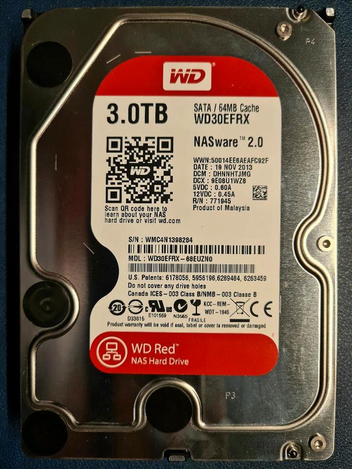 WD Red NAS 3TB WD30EFRX, Computers en Software, Harde schijven, Gebruikt, Server, Intern, HDD, SATA, Ophalen