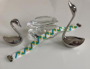 Handgeweven Miyuki Delica Kralen Armband Wit Turquoise Geel beschikbaar voor biedingen