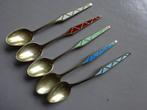 5 Ela sterling zilveren vergulde mokka lepeltjes met emaille, Ophalen of Verzenden, Zilver