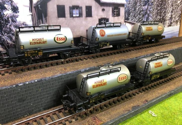 Märklin 4524 + 4528 - 5 zweedse ketel wagons SJ, Hobby en Vrije tijd, Modeltreinen | H0, Gebruikt, Wagon, Wisselstroom, Märklin