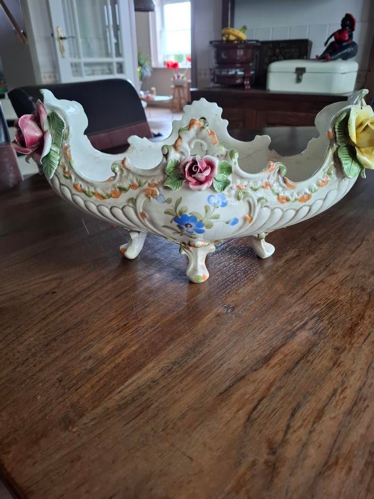 Porseleinen Plantenschaal met Bloemen - Vintage Stijl, Ophalen of Verzenden