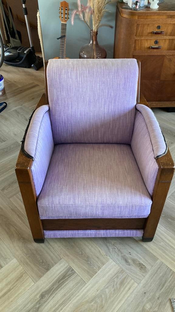 Amsterdamse school stoel fauteuil paars bekleed, Ophalen, Gebruikt, 75 tot 100 cm, Amsterdamse school