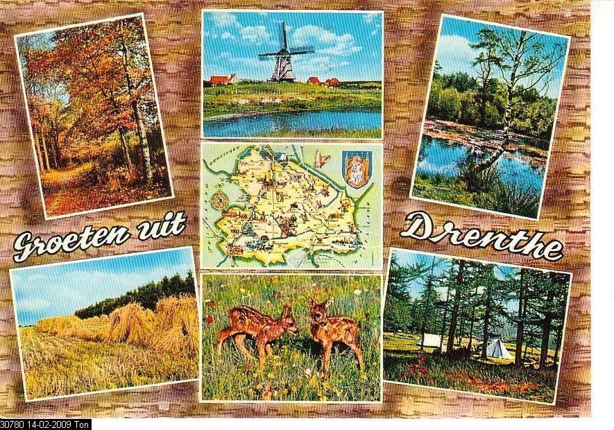 Ansichtkaart	Drenthe	7-luik, Verzenden, 1960 tot 1980, Gelopen, Drenthe