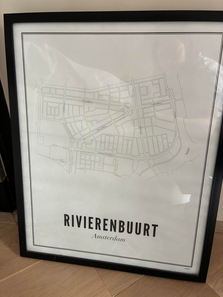Wijck poster Amsterdam Rivierenbuurt inclusief lijst, Ophalen, Zo goed als nieuw, Foto of Poster, 75 cm of meer