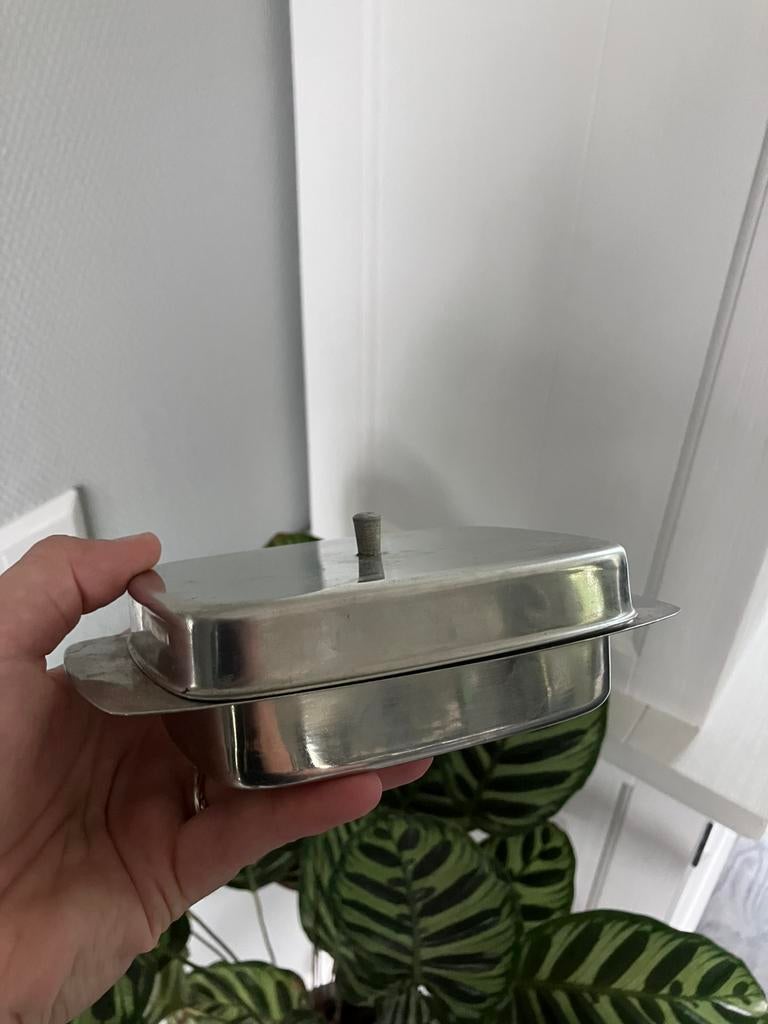 Vintage botervloot zilver kleur boter pot zilver kleurig, Antiek en Kunst, Curiosa en Brocante, Ophalen of Verzenden