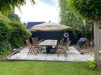 Parasol beige met zwarte poot, Tuin en Terras, Parasols, Ophalen of Verzenden, Zweefparasol