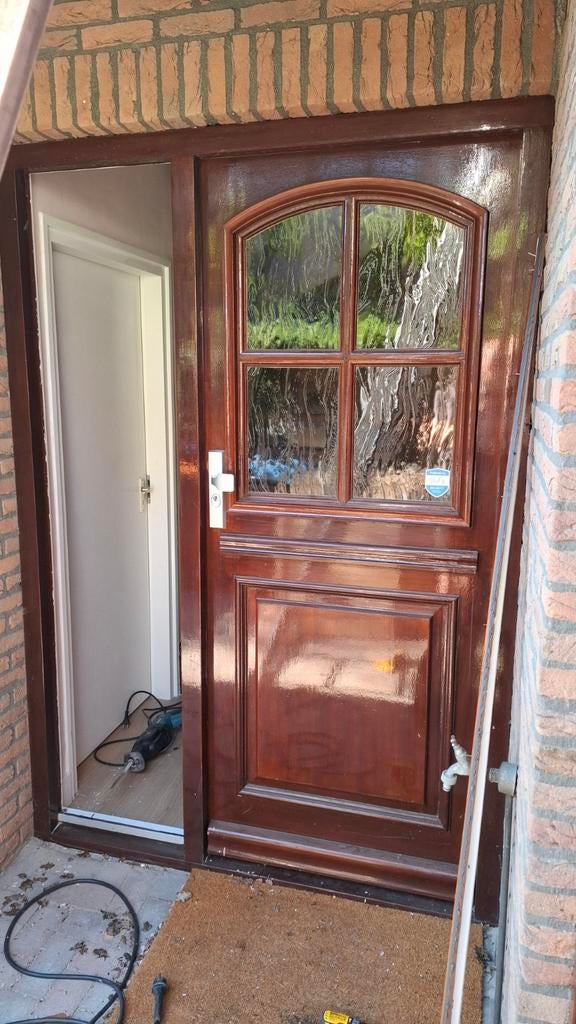 Hardhouten voordeur 87x211 cm met glas, Doe-het-zelf en Verbouw, Deuren en Horren, Ophalen, Gebruikt, 80 tot 100 cm, Buitendeur