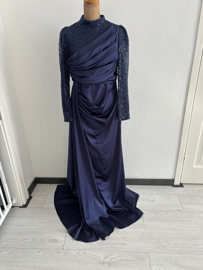Elegante Avondjurk Maat 42 - Donkerblauw met Pailletten, Kleding | Dames, Gelegenheidskleding, Galajurk, Blauw, Maat 42/44 (L)