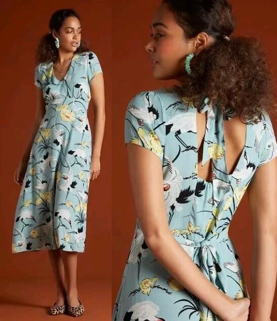 King Louie Zomerjurk met Kraanvogels en Strik, Maat 40, Kleding | Dames, Maat 38/40 (M), Blauw, Ophalen of Verzenden, Zo goed als nieuw