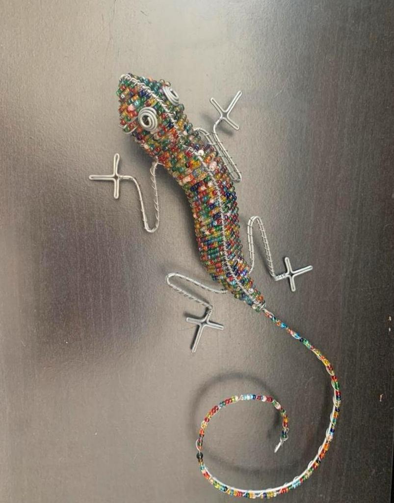 Metalen hagedis  met kraaltje, Ophalen of Verzenden