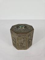 Achthoekig export doosje, zilver, jade, China begin 20e eeuw, Ophalen of Verzenden