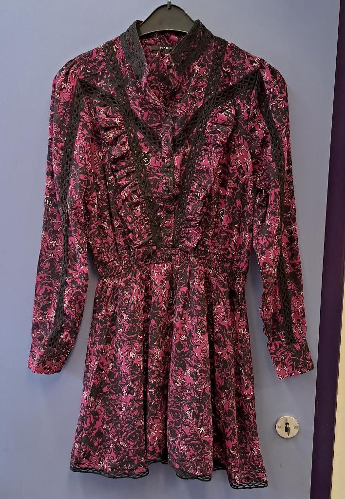 Nikkie jurk Virgy Dress Black/magenta gehaakt mt 38 46530, Maat 38/40 (M), ., Paars, Nikkie