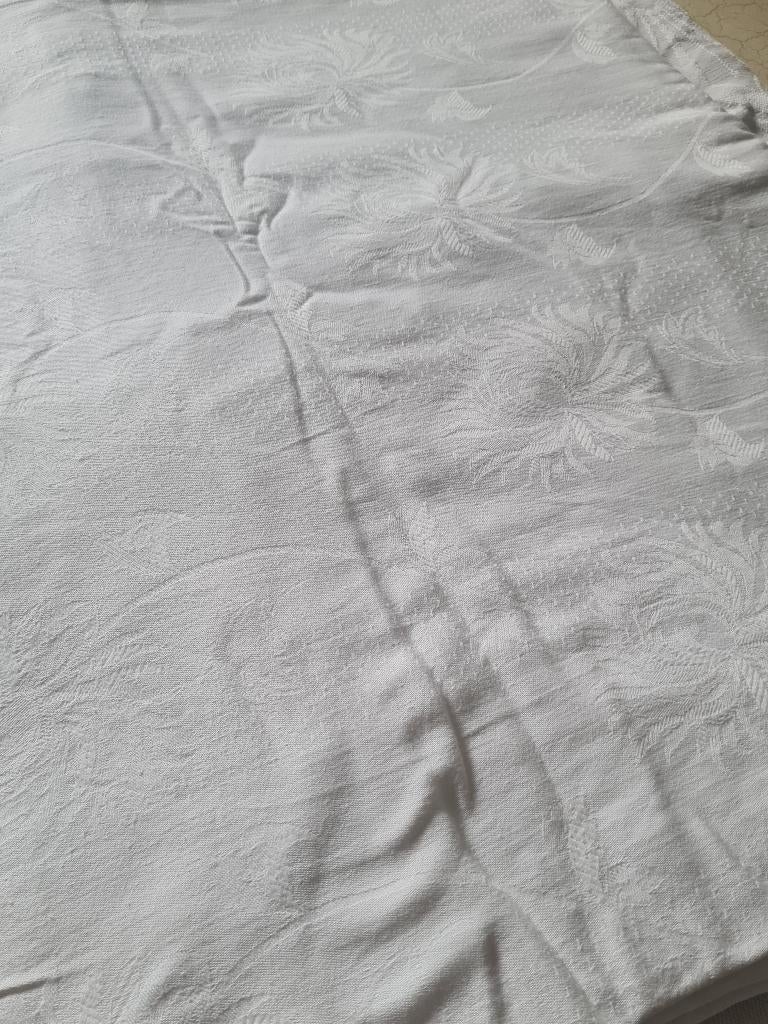 Vintage wit damast geweven peuter dekbed overtrek, Heikant 21 Kaatsheuvel, Jongetje of Meisje, Wit, Dekbedovertrek