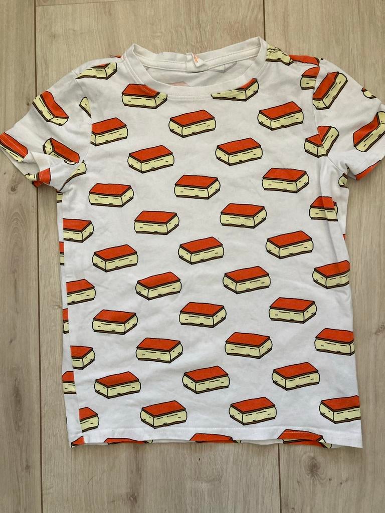 Hema T-shirt met tompoucen - Koningsdag - Maat 122/128, Ophalen of Verzenden, Gebruikt, Jongen of Meisje, Shirt of Longsleeve