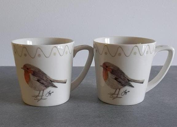 Jet ter Steege mokken roodborstje kopjes vogels roodborst, Huis en Inrichting, Keuken | Servies, Ophalen of Verzenden, Zo goed als nieuw