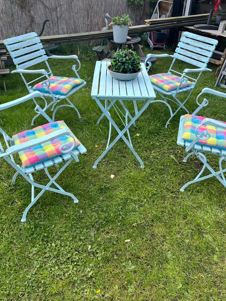 Vintage bistro set, 4 zitplaatsen, Gebruikt, Eettafel, Ophalen of Verzenden