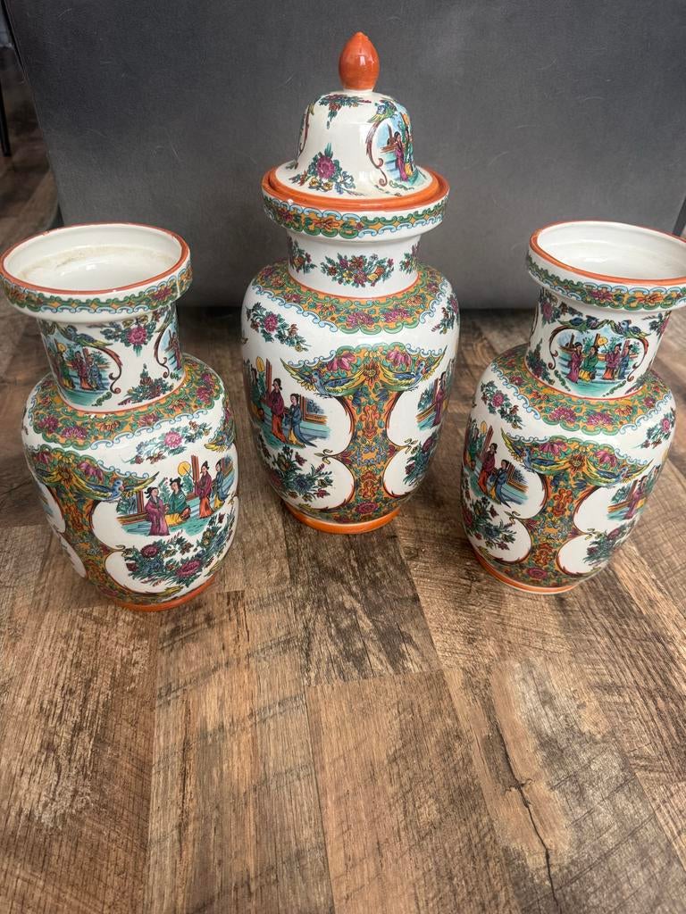 Set van 3 Vintage Chinese Vazen met Deksel, Antiek en Kunst, Ophalen of Verzenden