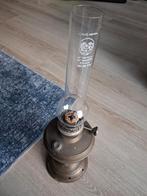Antieke Koperen Olielamp met Glazen Kap, Ophalen of Verzenden