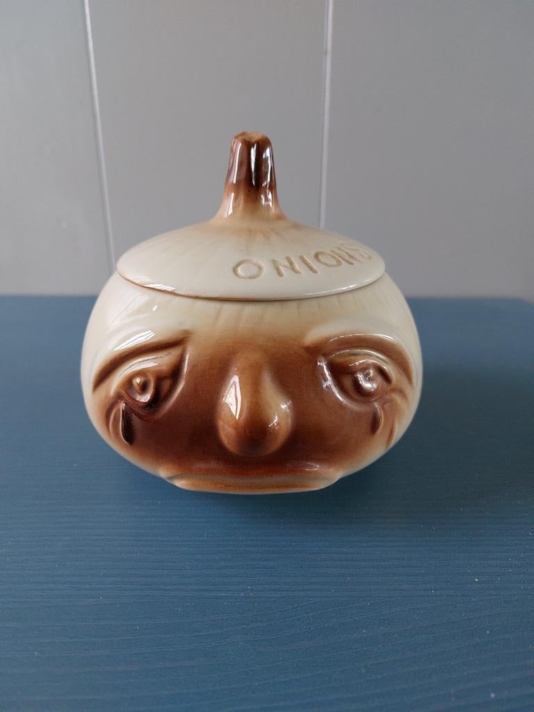 Vintage keramische uienpot met deksel jaren 60 zgan, Huis en Inrichting, Keramiek, Overige typen, Ophalen of Verzenden, Zo goed als nieuw