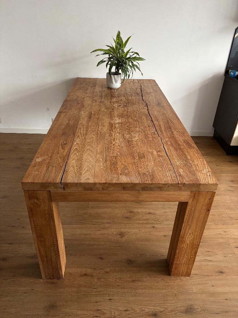 Stoere, robuuste teakhouten eettafel loods5 (220x100x80cm), Huis en Inrichting, Tafels | Eettafels, Ophalen, Gebruikt, Teakhout