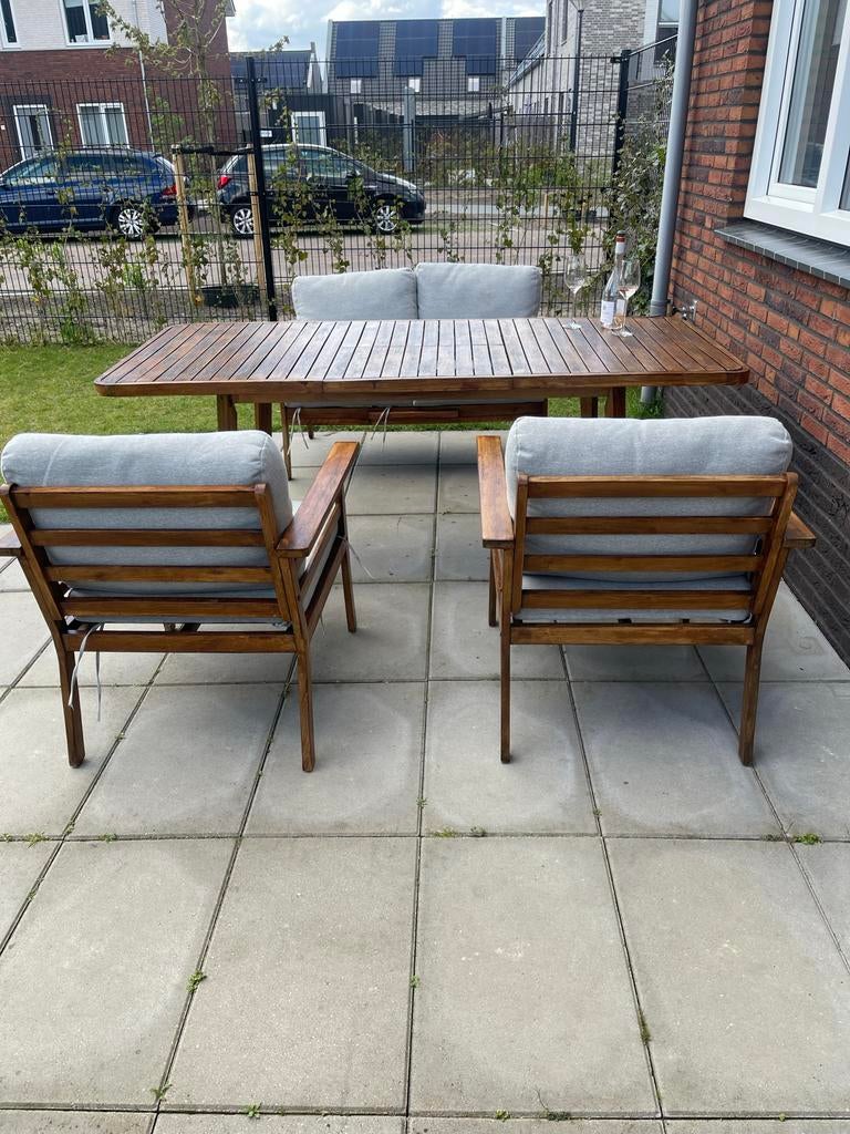 Houten tuinset Kave Home met kussens, Ophalen, 4 zitplaatsen, Gebruikt, Hout