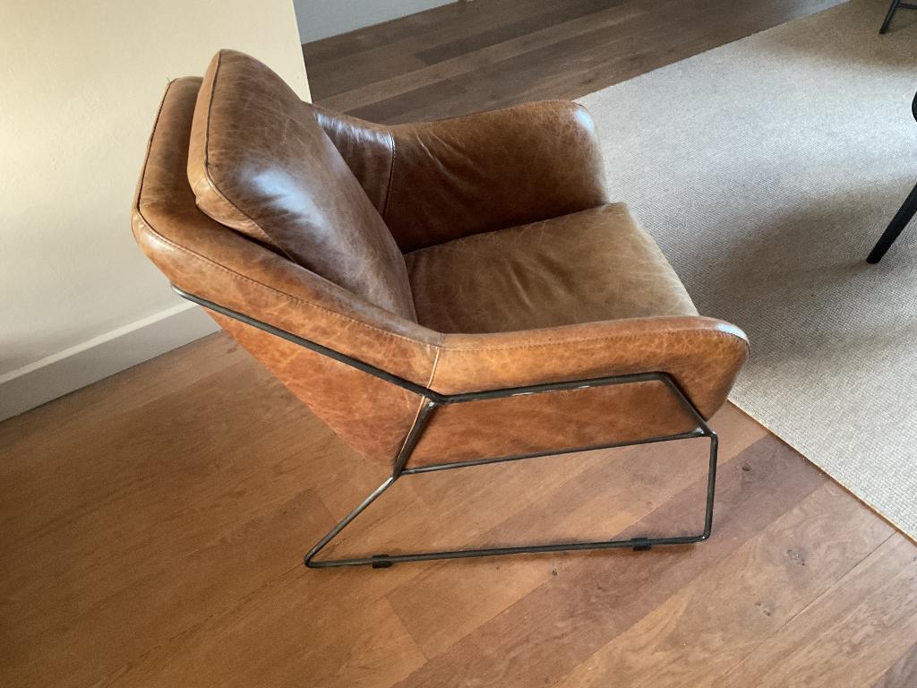 Leren stoel, Huis en Inrichting, Fauteuils, Ophalen, Gebruikt, 75 tot 100 cm, Leer