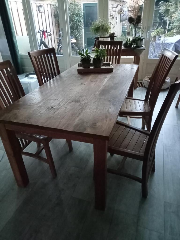 Geweldige robuuste teak eettafel, Ophalen, Gebruikt, 50 tot 100 cm, 150 tot 200 cm