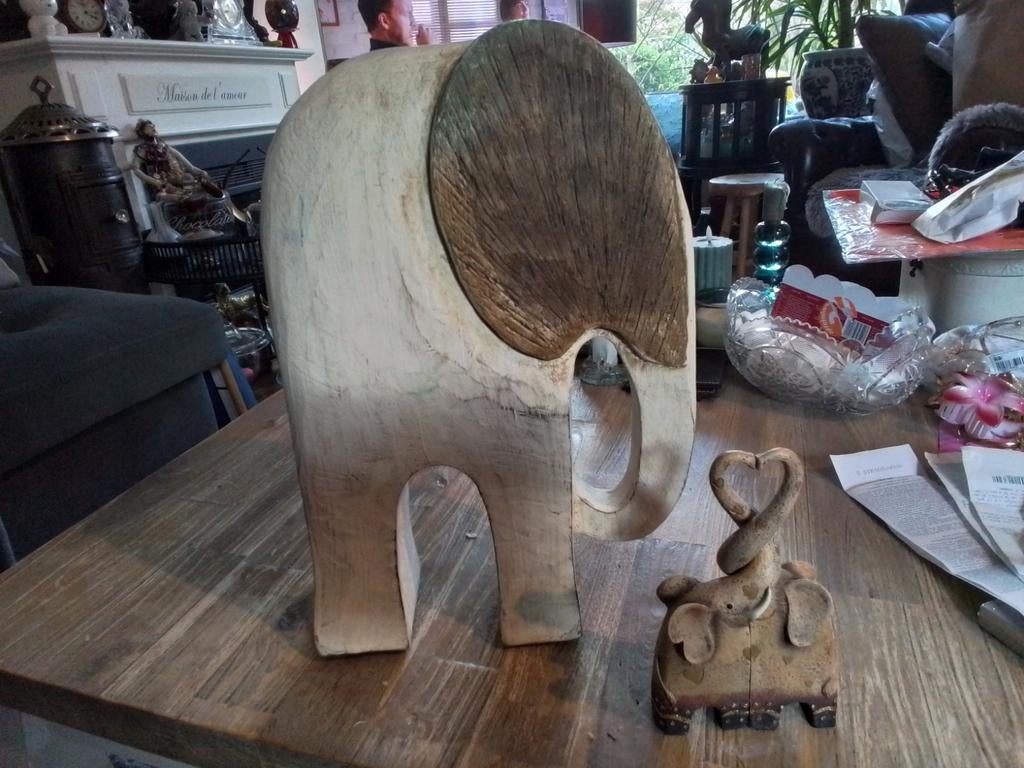 Houten Olifanten te koop, Hout, Beige, Boho, Ophalen of Verzenden