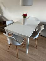 Witte vierkante eettafel, uitschuifbaar, Huis en Inrichting, Tafels | Eettafels, Ophalen, Gebruikt, 100 tot 150 cm, Vierkant