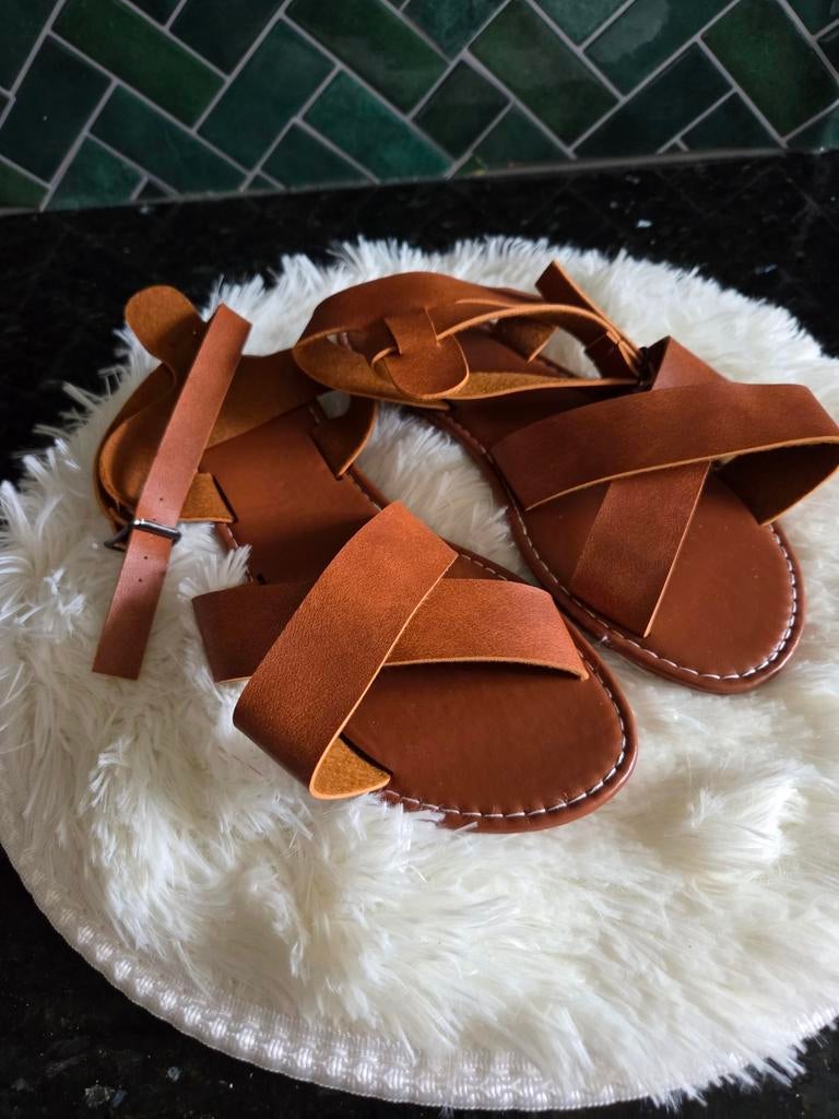 Nieuwe Cognacbruine Bohemian Sandalen Maat 39, Bruin, Nieuw, Sandalen of Muiltjes, Ophalen of Verzenden