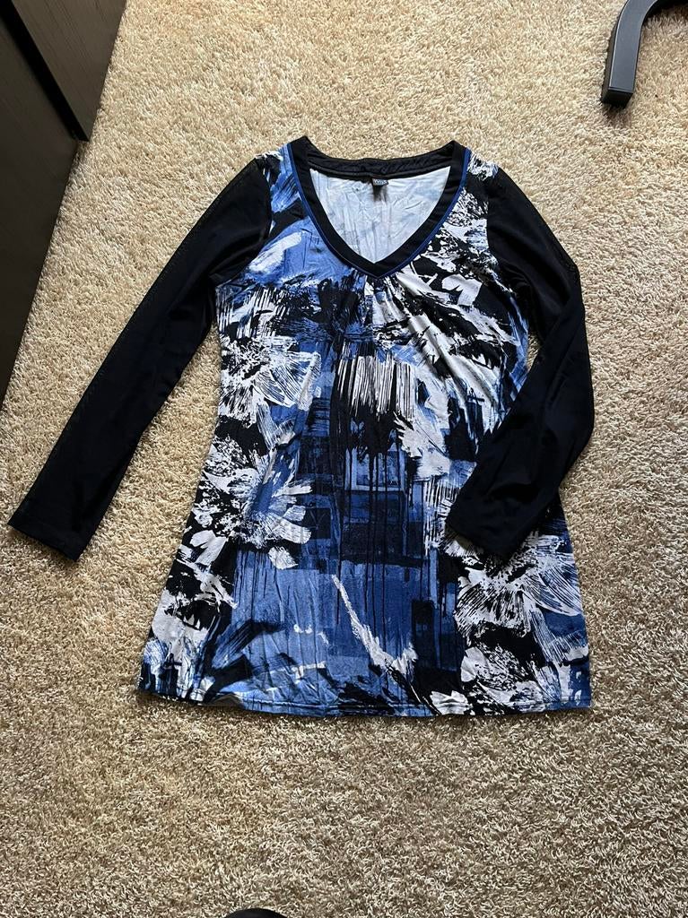 MS mode V hals top/tuniek zwart/blauw mt. L, Ophalen of Verzenden, Zo goed als nieuw, Maat 42/44 (L), Blauw