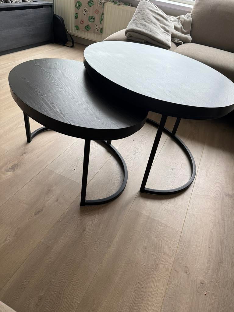 2 delig zwarte salontafel, 50 tot 100 cm, 50 tot 75 cm, Rond, Ophalen of Verzenden