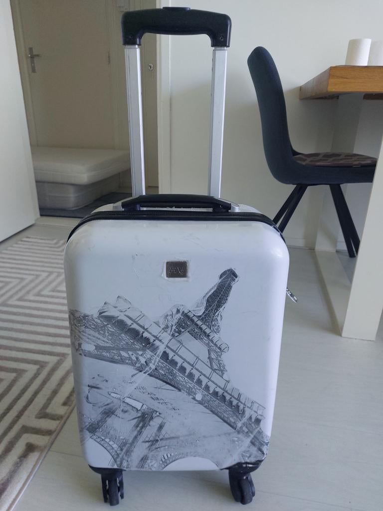 Handige handbagage koffer met Eiffeltoren print, 40 tot 60 cm, Wieltjes, Gebruikt, 20 tot 30 cm