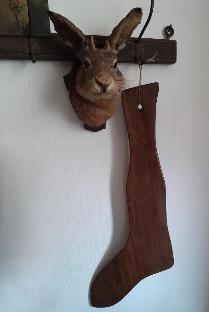 ~ Antieke Houten Sokkenmal Kousenmal, Antiek en Kunst, Curiosa en Brocante, Ophalen of Verzenden