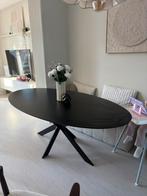 Zwarte eettafel eikenhout met stalen spinpoot, Ophalen of Verzenden, Zo goed als nieuw