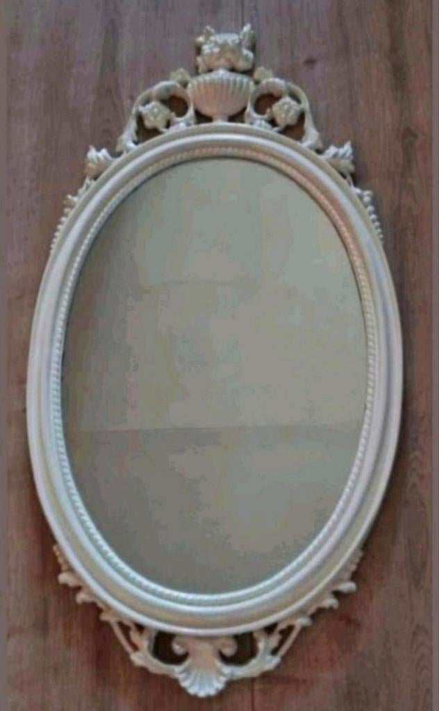 Brocante spiegel Barok shabby chic ovale kuifspiegel, Ophalen, Ovaal