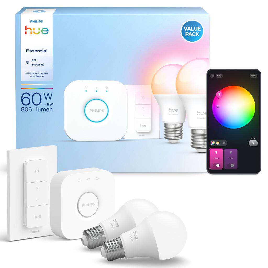 Philips Hue Essential E27 Starter Kit, Huis en Inrichting, Lampen | Losse lampen, Ophalen, Led-lamp, 60 watt of meer, Nieuw