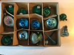 Kerst hangers ballen blauw groen glas gedecoreerd +piek 17x, Ophalen of Verzenden