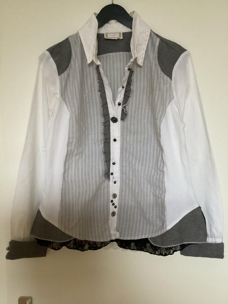 Elisa Cavaletti Italiaanse design blouse met mooie details, Ophalen of Verzenden, Zo goed als nieuw, Maat 38/40 (M), Wit