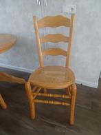 4 Blank eiken eetkamerstoelen met webbing zitting, Ophalen, Gebruikt, Bruin, Landelijk