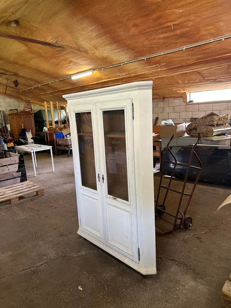 Witte hoekkast met glazen deuren, Antiek en Kunst, Ophalen