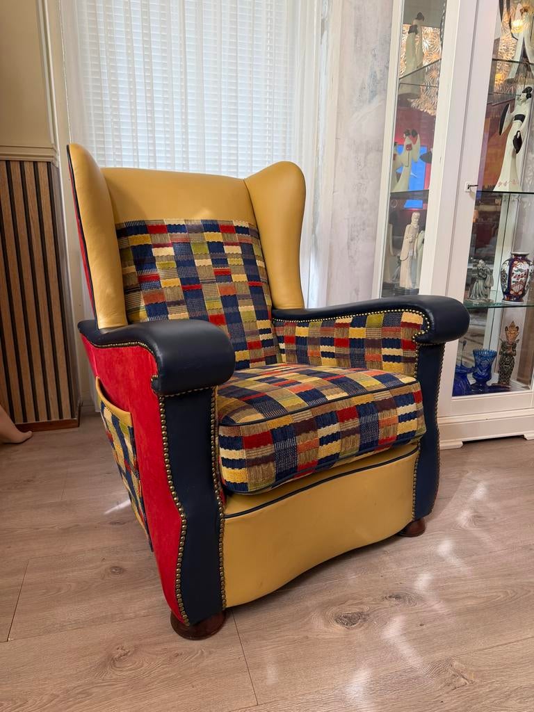 Oorfauteuil, Huis en Inrichting, Fauteuils, Ophalen, Gebruikt, Leer, 75 tot 100 cm