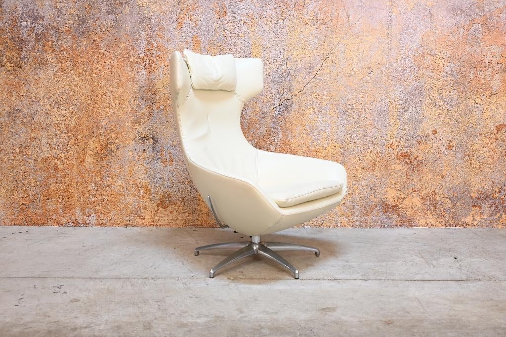 ZGANieuw witte leren Leolux Caruzzo design draaifauteuil, Huis en Inrichting, Leolux, Leolux, 75 tot 100 cm, Ophalen of Verzenden