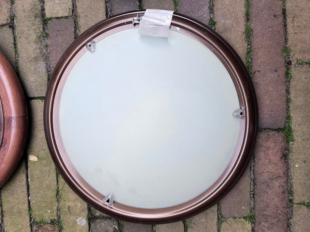 Plafondlampen met houten en metalen rand, Huis en Inrichting, Lampen | Plafondlampen, Ophalen, Gebruikt