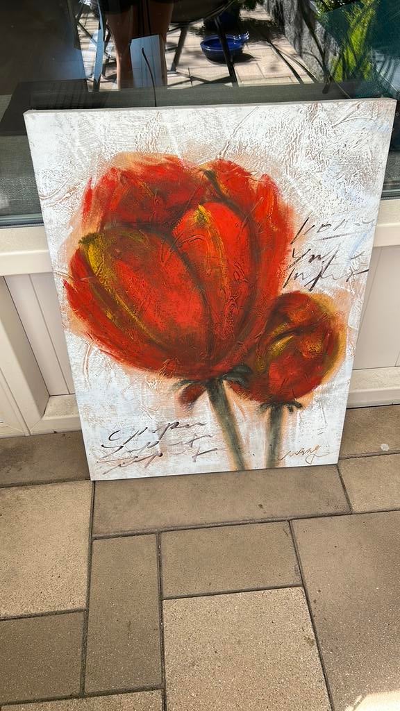 Canvas schilderij 60x80 bloem tulp, leuk voor buiten, Ophalen, Gebruikt, Schilderij, 75 cm of meer