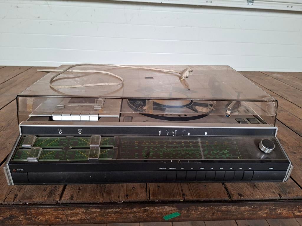 Vintage Philips Platenspeler met Radio en Cassettedeck, Ophalen, Niet werkend, Platenspeler, Philips