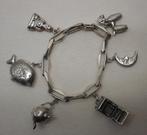 Zilveren Closed Forever armband met 6 grote bedels nr.052, Sieraden, Tassen en Uiterlijk, Armbanden, Verzenden, Zo goed als nieuw