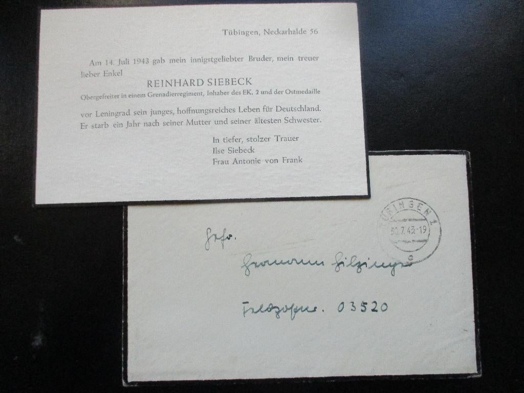 WO2 rouwkaart Obergefreiter Leningrad 1943 EK2 Ostmedaille, Verzamelen, Militaria | Tweede Wereldoorlog, Verzenden, Landmacht