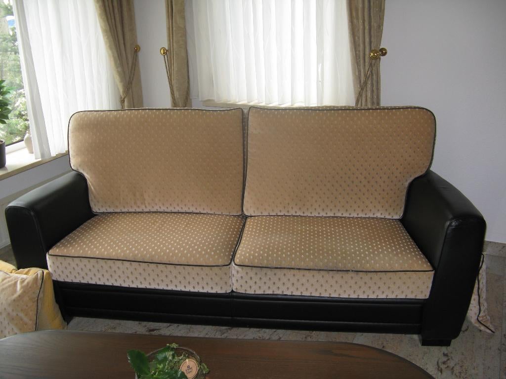 Bank bankstel 2 zits velours leer, Huis en Inrichting, Banken | Bankstellen, Gebruikt, 150 tot 200 cm, Tweepersoons, 75 tot 100 cm